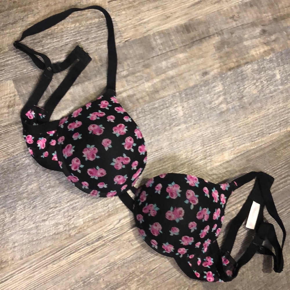 B intimates, Black and Flowered, 36C Push-Up Bra